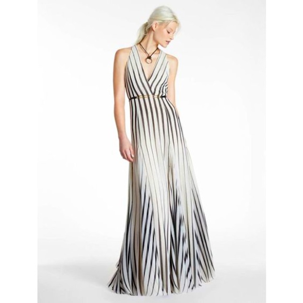 Halston Heritage printed Stripe Gown with belt